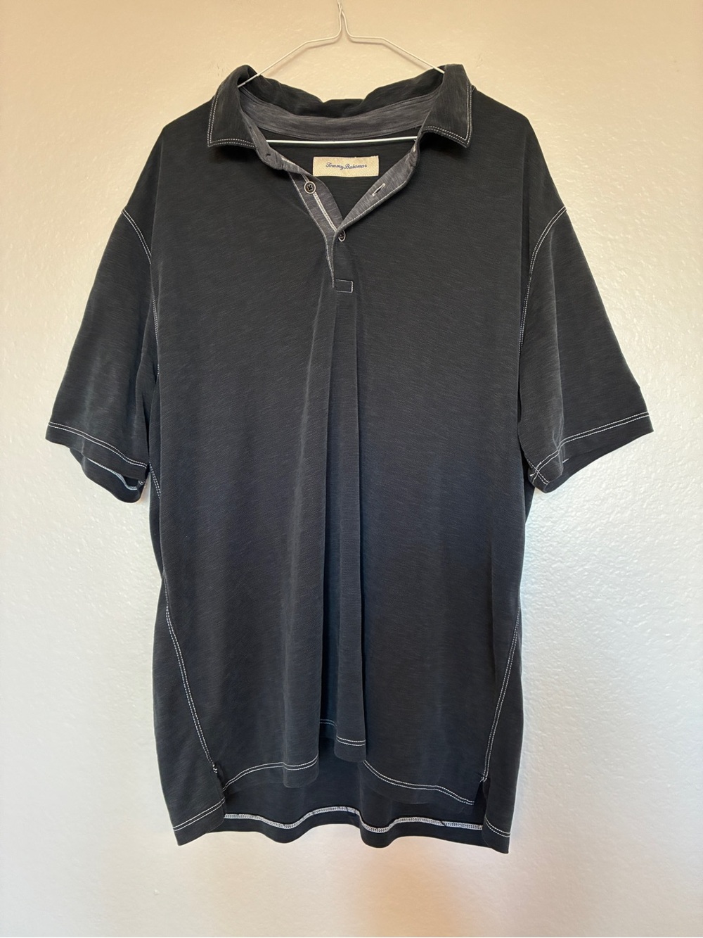 Tommy Bahama XXL Men's Charcoal Short-Sleeve Polo Contrast Stitching Black White